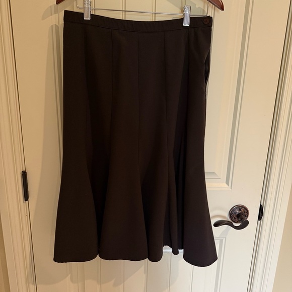 Laura Petite Flare Skirt A-Line Brown Midi Flowy Side Zipper Office Size 8 - Picture 4 of 10